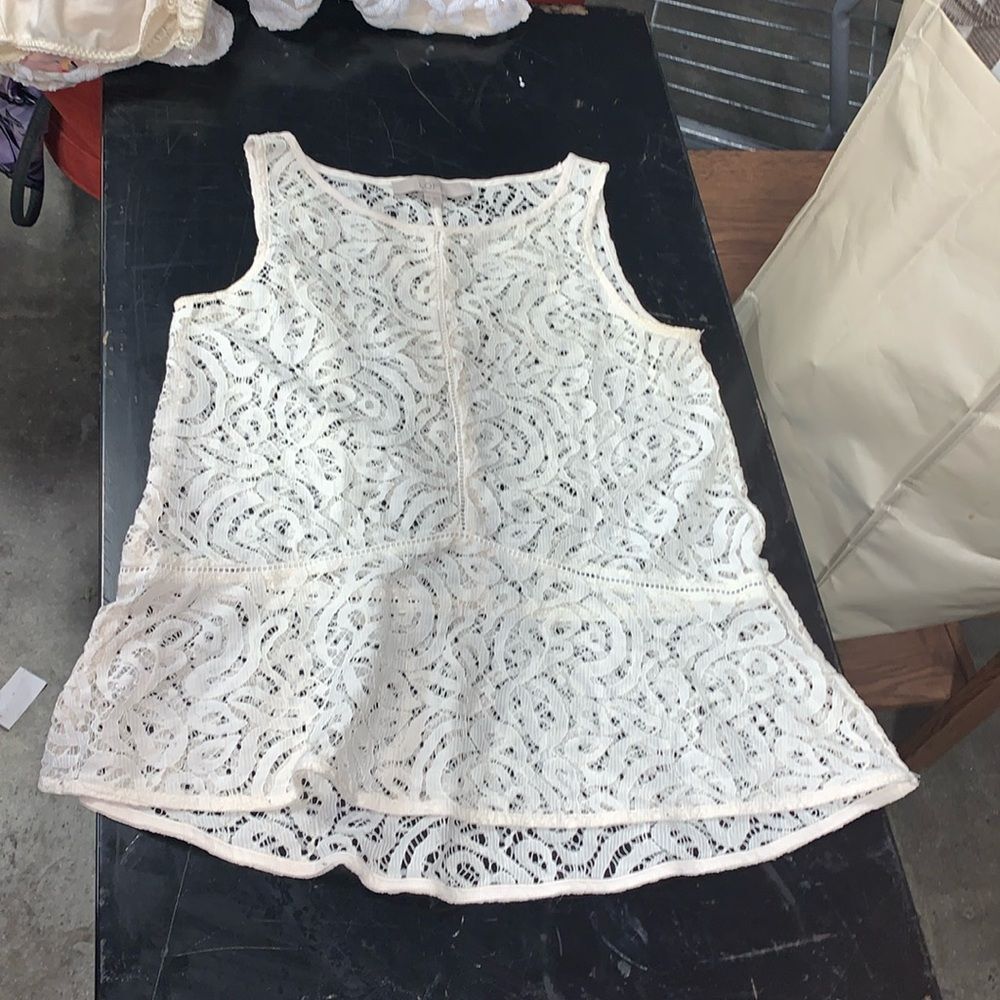 Loft Lace Shell Peplum Sleeveless Top Shirt Blouse XXS